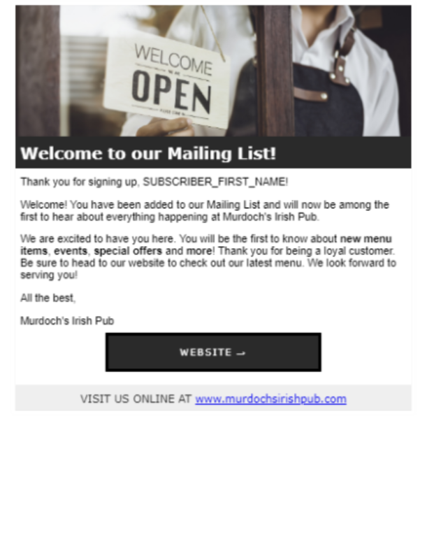 Welcome to our Mailing List
