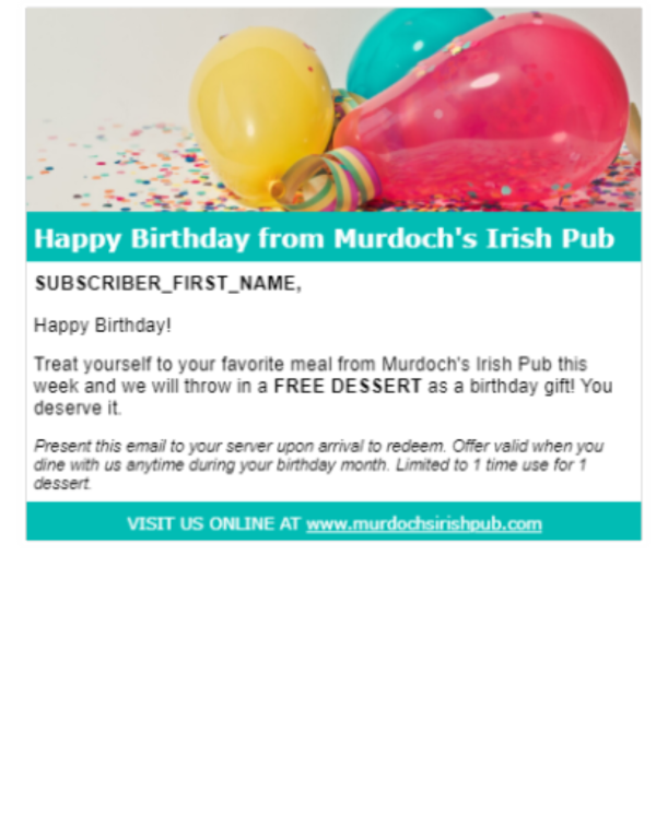 Happy Birthday from Murdoch's Irish Pub